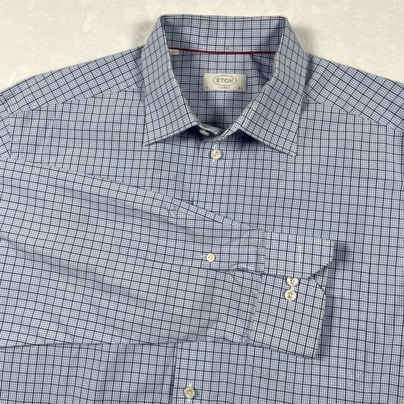 Etón Other - Eton Dress Shirt Men 16.5 - 42 Classic Light Blue Micro Check Button Long Sleeve